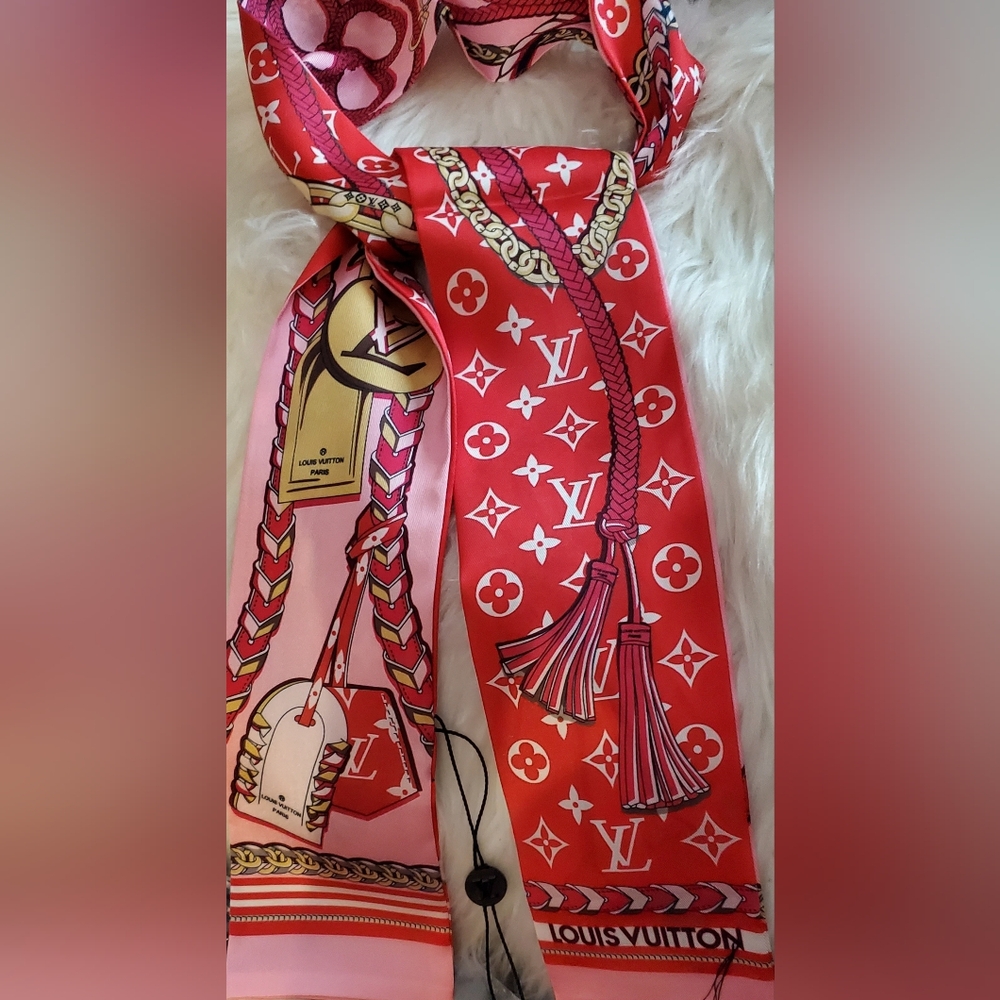 100% Silk Bag Twilly, Multicolor Scarf, Hairtie, Nonbranded
